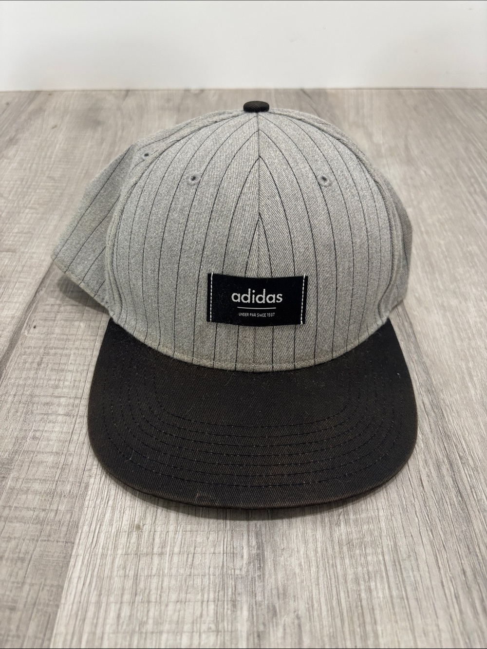 adidas Grey Pinstripe Crown Black Brim Snapback Hat